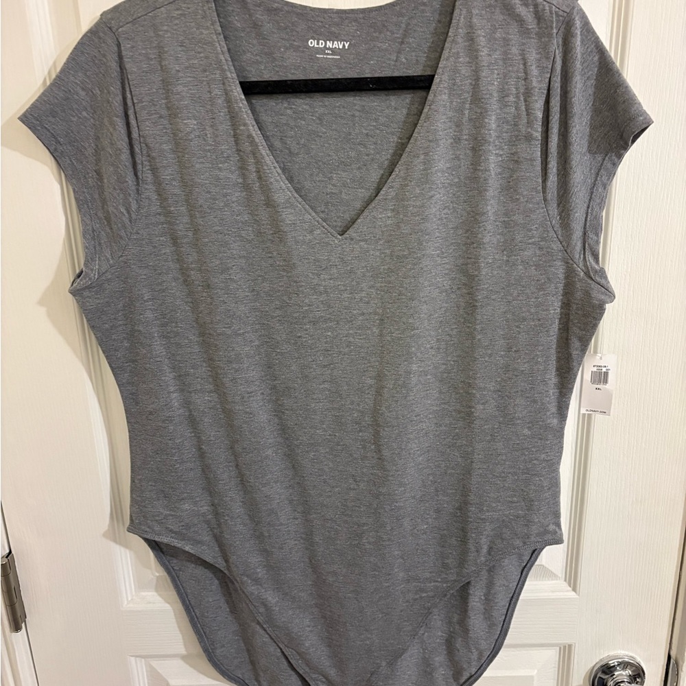 Old Navy Women's Gray V-Neck Short Sleeve Bodysuit